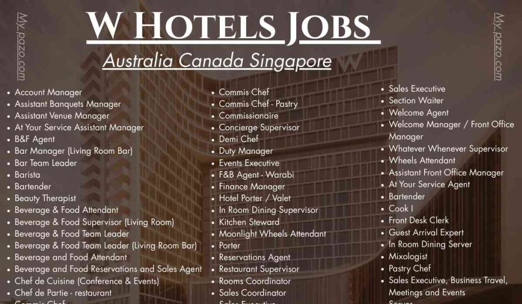 W Hotels Jobs Australia Canada Singapore