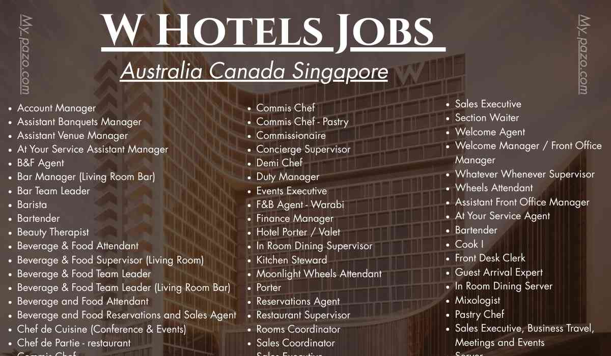 W Hotels Jobs Australia Canada Singapore