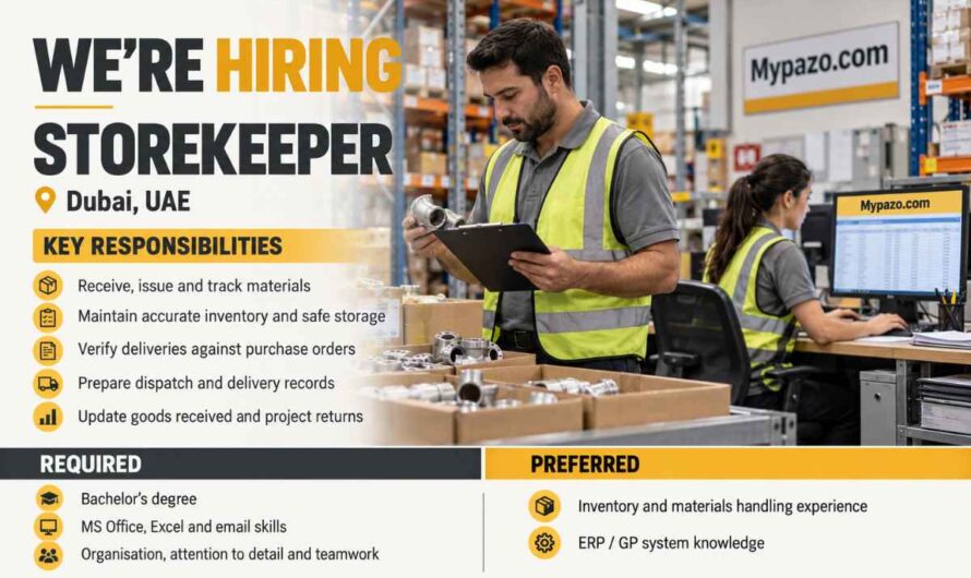 Storekeeper Jobs Dubai, UAE